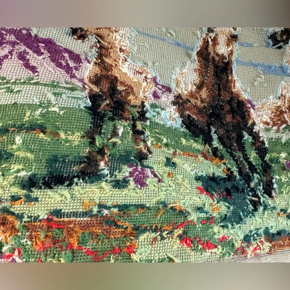Vintage running wild horses large needlepoint tapestry 18” x 38”